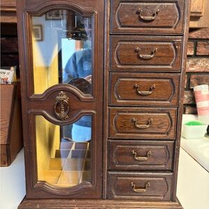 Vintage Wooden Jewelry Organizer with Mirror